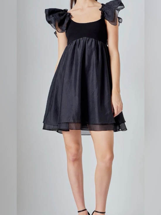 Endless Rose Dresses & Skirts - Endless Rose Black Ruffled-Organza Babydoll Mini Dress: Medium